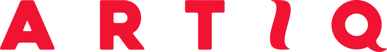 Logo-Schriftzug ARTIQ Roter Schriftzug „ARTIQ“ im modernen Design der ARTIQ Musikschule.